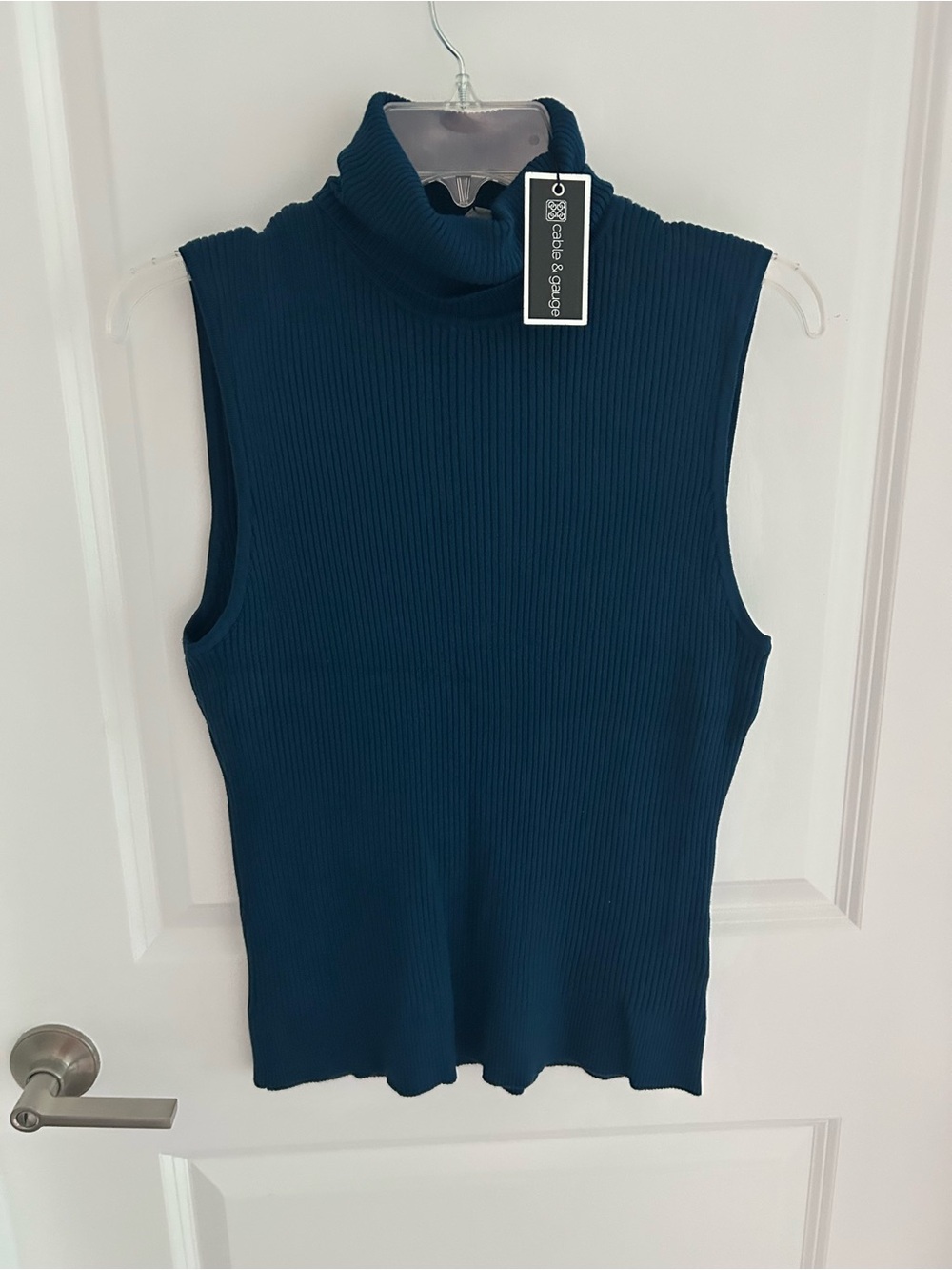 Cable and Gage Sleeveless Ribbed Turtleneck Top - Deep Teal